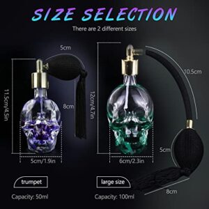 muguroom Skull Perfume Mist Spray Bottles Gothic Crystal Glass Vintage Perfume Atomizer,Gold Tassels Refillable Sprayer Cocktail Atomizer Spray (2pc,100ml+50ml)