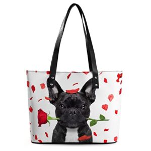 womens handbag french bulldog dog leather tote bag top handle satchel bags for lady