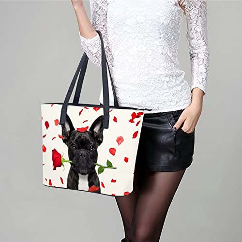 Womens Handbag French Bulldog Dog Leather Tote Bag Top Handle Satchel Bags For Lady