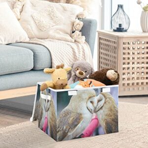 Kigai Storage Basket Cute Owl Storage Boxes with Lids and Handle, Large Storage Cube Bin Collapsible for Shelves Closet Bedroom Living Room, 16.5x12.6x11.8 In