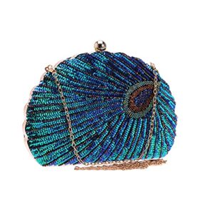adoranda 1920s vintage evening bag clutch purse for women sequin bridal chain shoulder bag for wedding party（peacock blue）