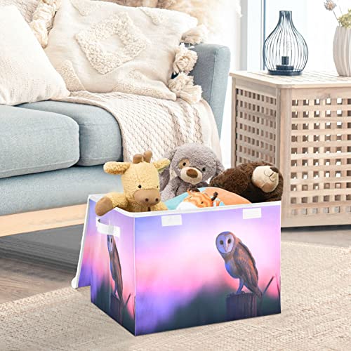 Kigai Storage Basket Cute Owl Storage Boxes with Lids and Handle, Large Storage Cube Bin Collapsible for Shelves Closet Bedroom Living Room, 16.5x12.6x11.8 In