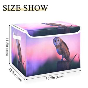 Kigai Storage Basket Cute Owl Storage Boxes with Lids and Handle, Large Storage Cube Bin Collapsible for Shelves Closet Bedroom Living Room, 16.5x12.6x11.8 In