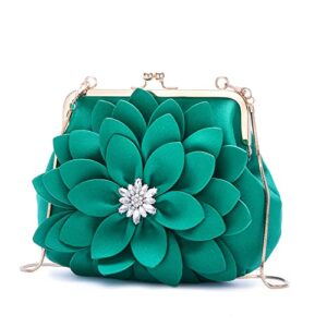 women’s 3dfloral evening satchel handbag bag,shell fashion diamond-encrusted flower shoulder (green)