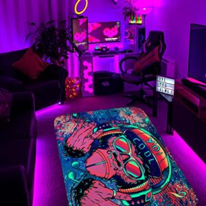 Kids Gaming Decor Rugs for Boys Room Uv Reactive Blacklight Area Rug Funny Cool Gorilla Monkey Bedroom Rug Glows Playroom Rugs Large Carpet Game Decor Rug for Living Room Bedroom 60x40 Inch