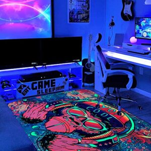 Kids Gaming Decor Rugs for Boys Room Uv Reactive Blacklight Area Rug Funny Cool Gorilla Monkey Bedroom Rug Glows Playroom Rugs Large Carpet Game Decor Rug for Living Room Bedroom 60x40 Inch