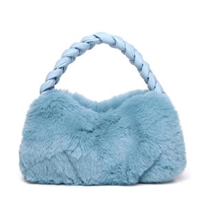 zovyron fluffy tote handbag for women, faux fur purse fuzzy top handle handbag furry cute bag plush clutch purse