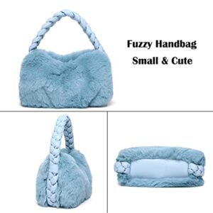 ZOVYRON Fluffy Tote Handbag for Women, Faux Fur Purse Fuzzy Top Handle Handbag Furry Cute Bag Plush Clutch Purse