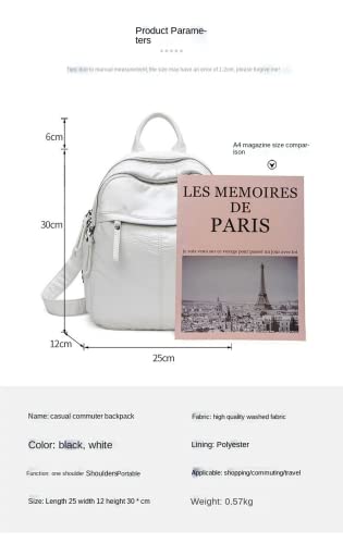 Women's Backpack Pu Soft Leather Backpack Student Schoolbag Solid Color Travel Bag Multi-layer Zipper Backpack (White)