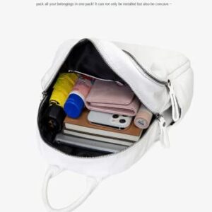 Women's Backpack Pu Soft Leather Backpack Student Schoolbag Solid Color Travel Bag Multi-layer Zipper Backpack (White)