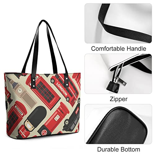 Womens Handbag London Elements Pattern Leather Tote Bag Top Handle Satchel Bags For Lady