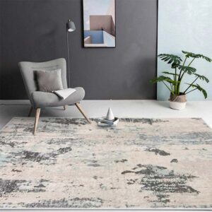 asiinnsy mordern abstract rug distressed faux wool non-slip area rug for living room bedroom carpet indoor home rug floor mat (grey beige/green, 5.2′ x6.5′)