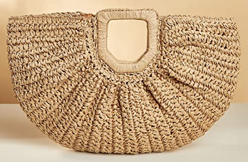 Straw Beach Bag for Womens Summer Handwoven Straw Travel Beach Tote Bags Stylish Straw Totes Handbags 2023