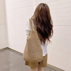 Straw Bag for Women Summer Handmade Beach Bag Soft Woven Tote Bag Large Weaving Shoulder Bag Purse Straw Handbag for Vacation (AK-4)