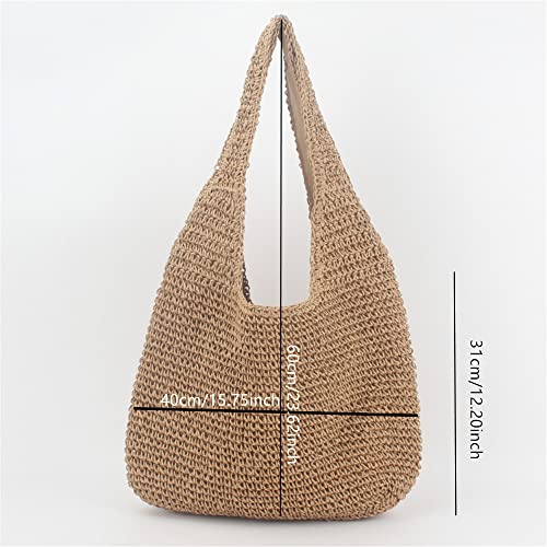 Straw Bag for Women Summer Handmade Beach Bag Soft Woven Tote Bag Large Weaving Shoulder Bag Purse Straw Handbag for Vacation (AK-4)