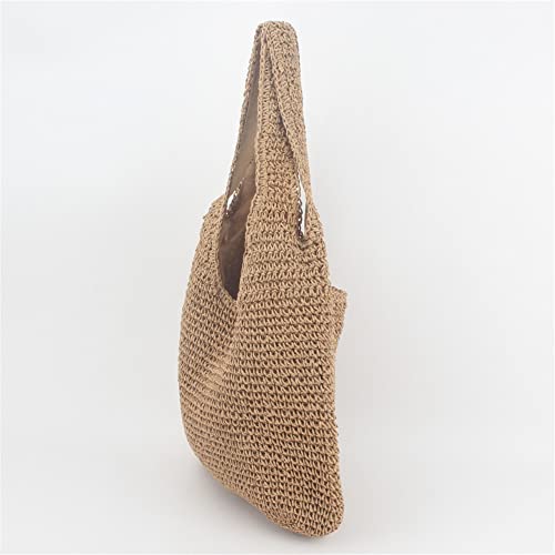 Straw Bag for Women Summer Handmade Beach Bag Soft Woven Tote Bag Large Weaving Shoulder Bag Purse Straw Handbag for Vacation (AK-4)