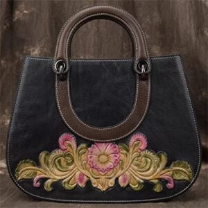 lhllhl vintage ladies handbag casual tote bag hand embossed floral one shoulder messenger bag (color : e, size