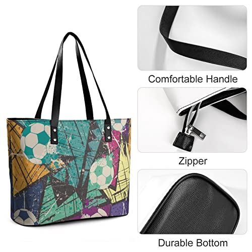 Womens Handbag Football Doodle Pattern Leather Tote Bag Top Handle Satchel Bags For Lady