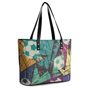 Womens Handbag Football Doodle Pattern Leather Tote Bag Top Handle Satchel Bags For Lady