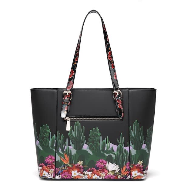 Frida Kahlo Faux Leather Large Tote Style Handbag (Black/Black)