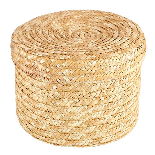 RASe 3 Pcs/Set Handmade Straw Woven Storage Basket with Lid Organizer Storage Box Laundry Baskets Rattan Storage