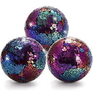 topzea 3 pack decorative glass balls, 4 inch decorative orbs glass mosaic sphere balls decorative bowl fillers table centerpiece balls for bowls, vases, dining coffee table decor, rainbow color