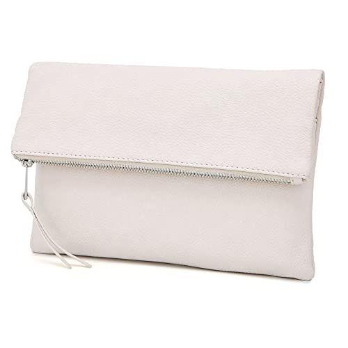 Earnda Clutch Purse for Women Foldover Elegant Evening bag Zipper Faux Leather Envelope Clutch for Party Prom Wedding Beige