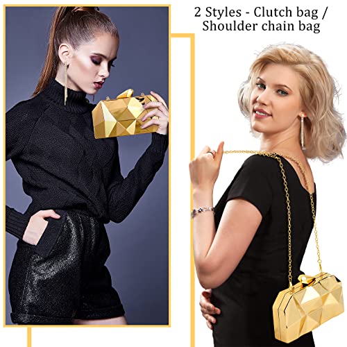 4 Pieces Women Lattice Pattern Metal Handbag Chain Geometric Evening Clutch Purse Gold Rhinestone Rectangle Dangle Earrings Bridal Wedding Choker Bracelet Dangle Bling Glitter Purse