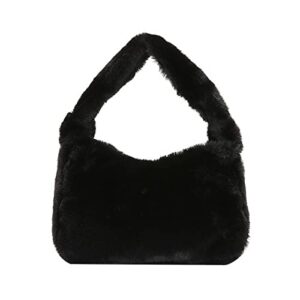 fluffy faux fur underarm bag fuzzy shoulder bag for women clutch mini plush purse cow print trendy tote handbag