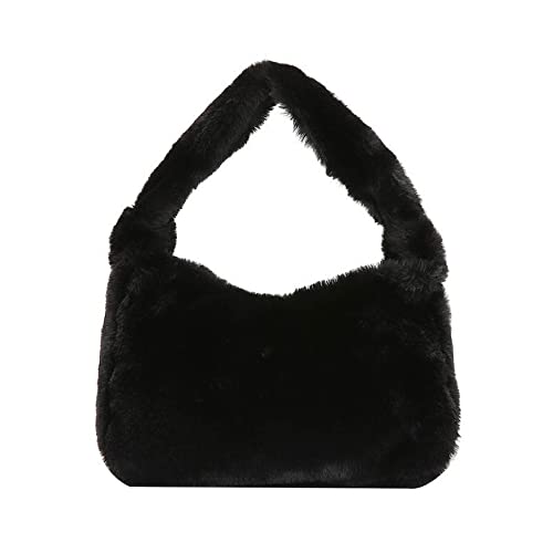 Fluffy Faux Fur Underarm Bag Fuzzy Shoulder Bag for Women Clutch Mini Plush Purse Cow Print Trendy Tote Handbag