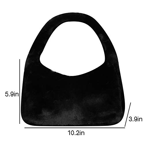 Fluffy Faux Fur Underarm Bag Fuzzy Shoulder Bag for Women Clutch Mini Plush Purse Cow Print Trendy Tote Handbag