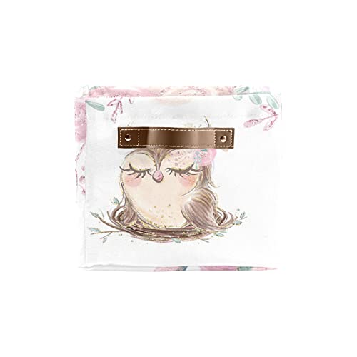 Pink Cute Floral Owl Personalized Storage Bins Box Baskets with Handle Cubes Clothes Basket Box for Women Christmas Office Holiday 1 Pack