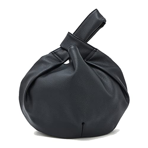 Earnda Small Tote Bag for Women Soft Volume Top Handle Bag Wristlet Knot Clutch Pouch Black