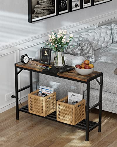 Egepon Console Table Sofa Table with Power Outlet, 41.3" Entryway Table with Shelves, Entrance Table for Entryway, Living Room, Foyer, Corridor, Front Hall, Coffee Bar, Kitchen, Rustic Brown and Black