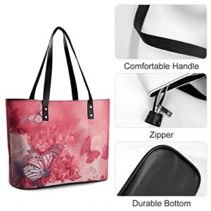 Womens Handbag Red Roses And Butterfly Leather Tote Bag Top Handle Satchel Bags For Lady