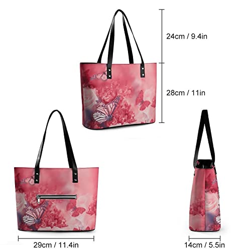 Womens Handbag Red Roses And Butterfly Leather Tote Bag Top Handle Satchel Bags For Lady