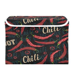 chili pepper storage basket storage bin box with lids and handle large collapsible storage cube box for shelves bedroom closet office 16.5×12.6×11.8 in