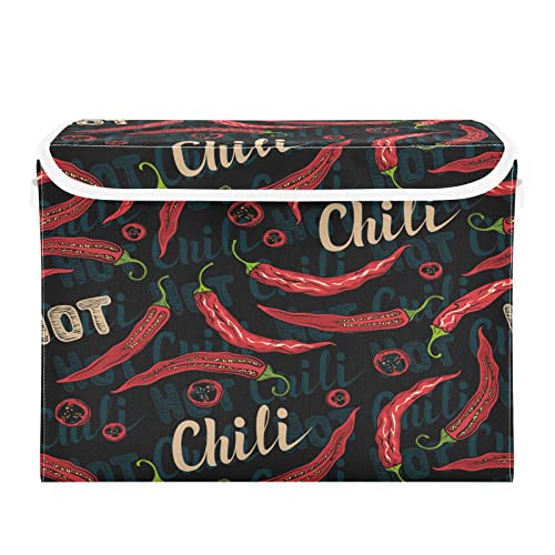 Chili Pepper Storage Basket Storage Bin Box with Lids and Handle Large Collapsible Storage Cube Box for Shelves Bedroom Closet Office 16.5x12.6x11.8 In