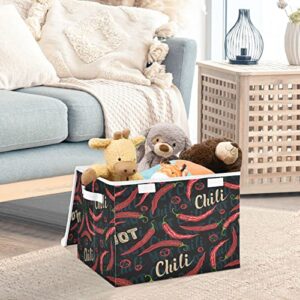 Chili Pepper Storage Basket Storage Bin Box with Lids and Handle Large Collapsible Storage Cube Box for Shelves Bedroom Closet Office 16.5x12.6x11.8 In