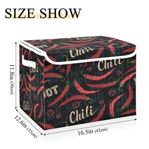 Chili Pepper Storage Basket Storage Bin Box with Lids and Handle Large Collapsible Storage Cube Box for Shelves Bedroom Closet Office 16.5x12.6x11.8 In