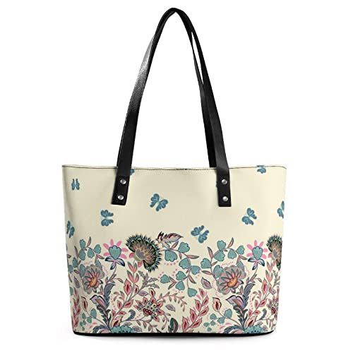 Womens Handbag Flowers And Butterfly Pattern Leather Tote Bag Top Handle Satchel Bags For Lady