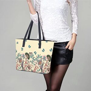 Womens Handbag Flowers And Butterfly Pattern Leather Tote Bag Top Handle Satchel Bags For Lady