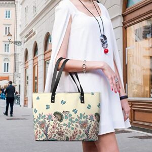 Womens Handbag Flowers And Butterfly Pattern Leather Tote Bag Top Handle Satchel Bags For Lady