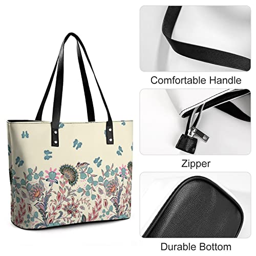 Womens Handbag Flowers And Butterfly Pattern Leather Tote Bag Top Handle Satchel Bags For Lady