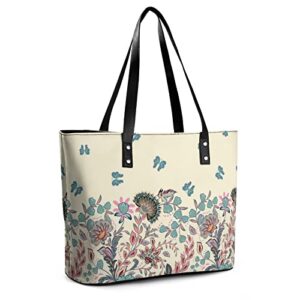 Womens Handbag Flowers And Butterfly Pattern Leather Tote Bag Top Handle Satchel Bags For Lady