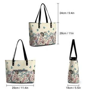 Womens Handbag Flowers And Butterfly Pattern Leather Tote Bag Top Handle Satchel Bags For Lady