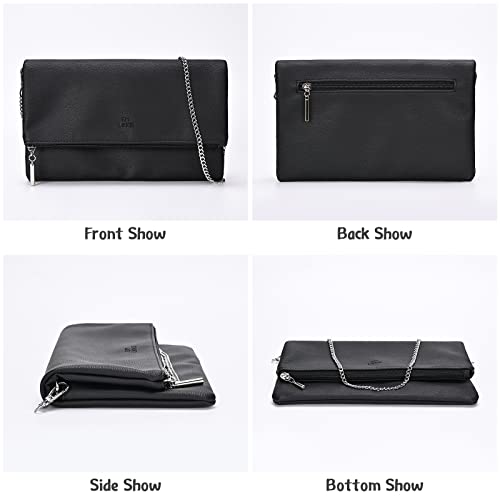 GM LIKKIE Clutch Purse for Women, Large Envelope Clutch HandBag, Crossbody Foldover PU Leather Clutches bag (Black)