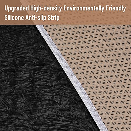 ALAISE Shaggy Area Rug Fluffy Carpets, 3x5 Feet Black Rug for Bedroom Living Room, Upgraded Anti-Slip Durable Memory Foam Throw Rug for Home Decor Kids Room Nursery Dorm Easy to Clean