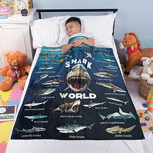 Shark Blanket for Boys Kids Girls Baby Adult Shark Gifts for Shark Lovers Soft Flannel Throw Blanket for Sofa Bed Couch, 60x50 Inch