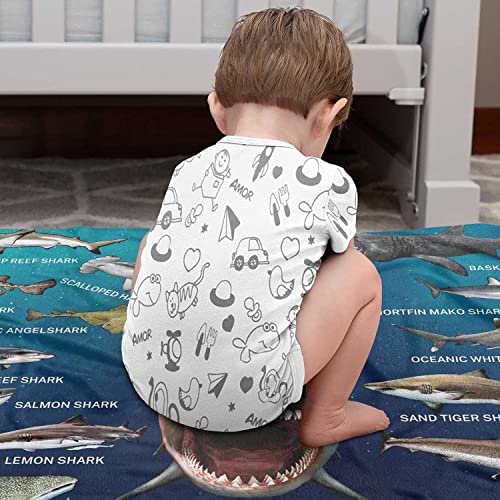 Shark Blanket for Boys Kids Girls Baby Adult Shark Gifts for Shark Lovers Soft Flannel Throw Blanket for Sofa Bed Couch, 60x50 Inch